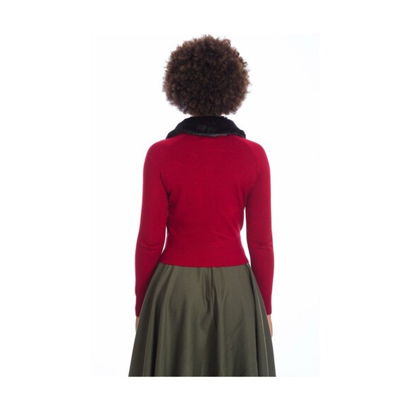 Bow Dreaming Faux Fur Cardigan in Red by Banned Retro - Picture 4 of 7